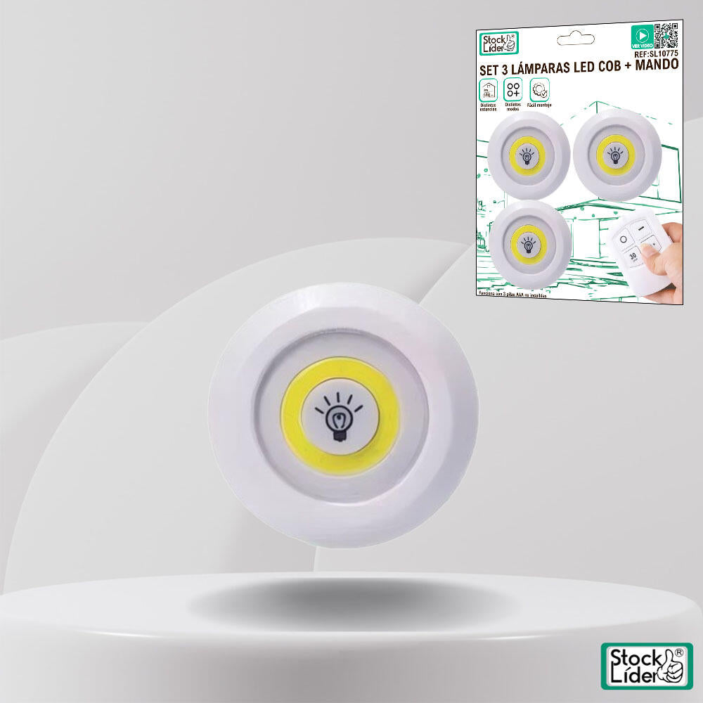 Set 3 lámparas LED COB + mando